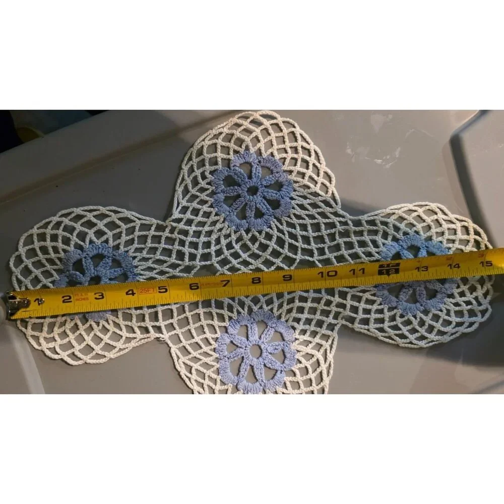 Vintage‎ Doily Handwoven Crochet Lace Blue Floral Open Lace Work 15 x10